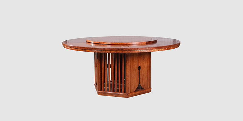 宜君中式餐厅装修天地圆台餐桌红木家具效果图
